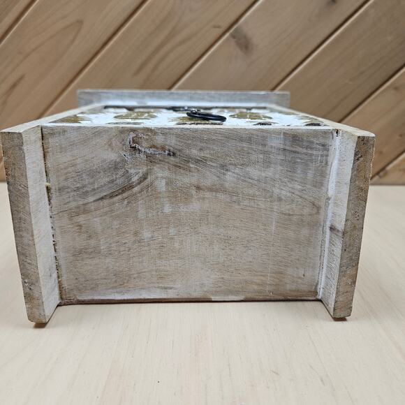 Coastal decorative whitewashed wood jewelry bx Gold Pineapple Design County Boho - Picture 9 of 10